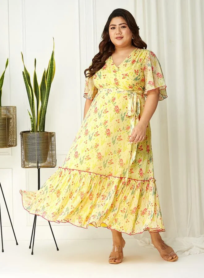 مس تشايس فستان طويل بطبعة زهور للنساء بمقاس كبير